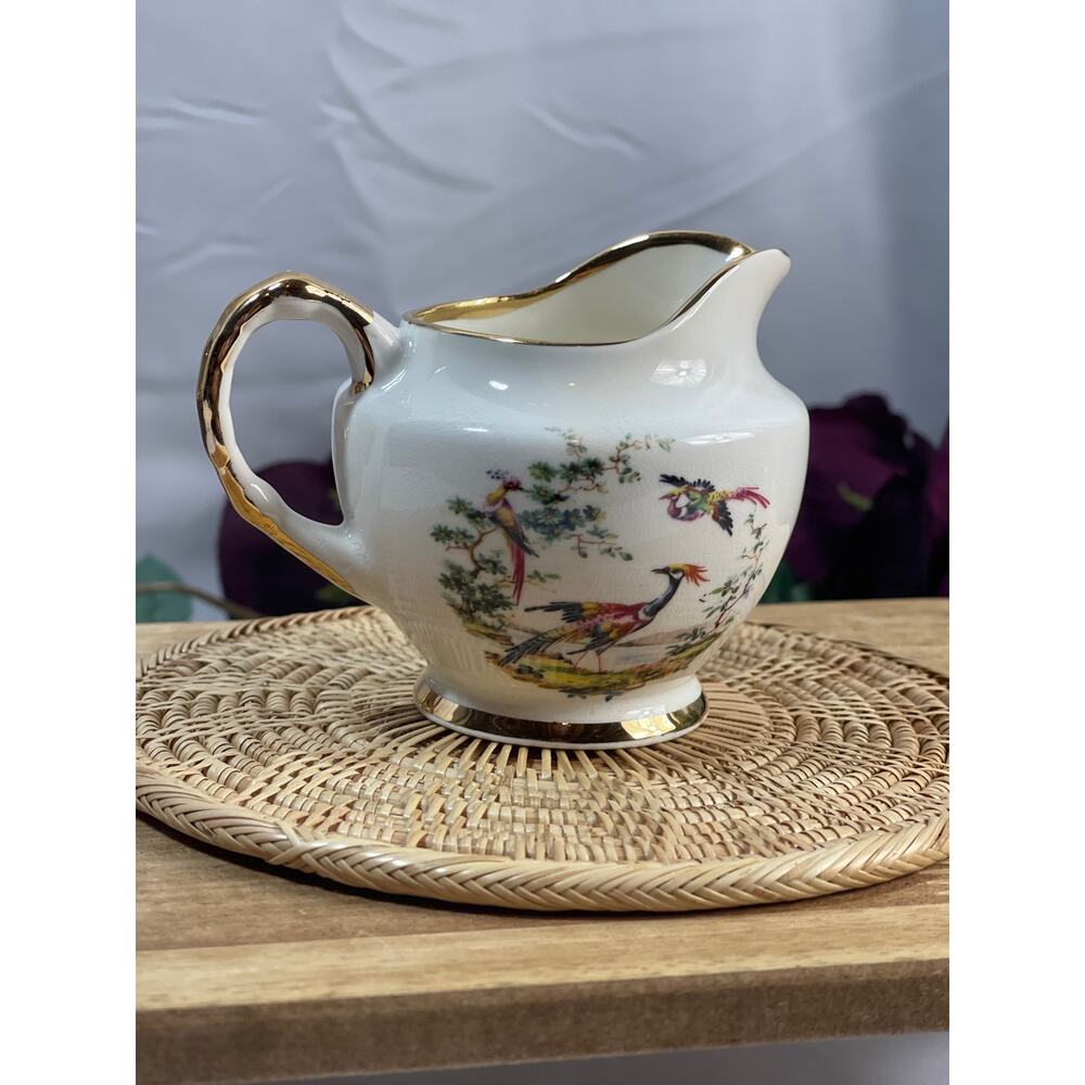 Vintage Ardalt Bone China Creamer - Bird Pattern, 3.5" Tall